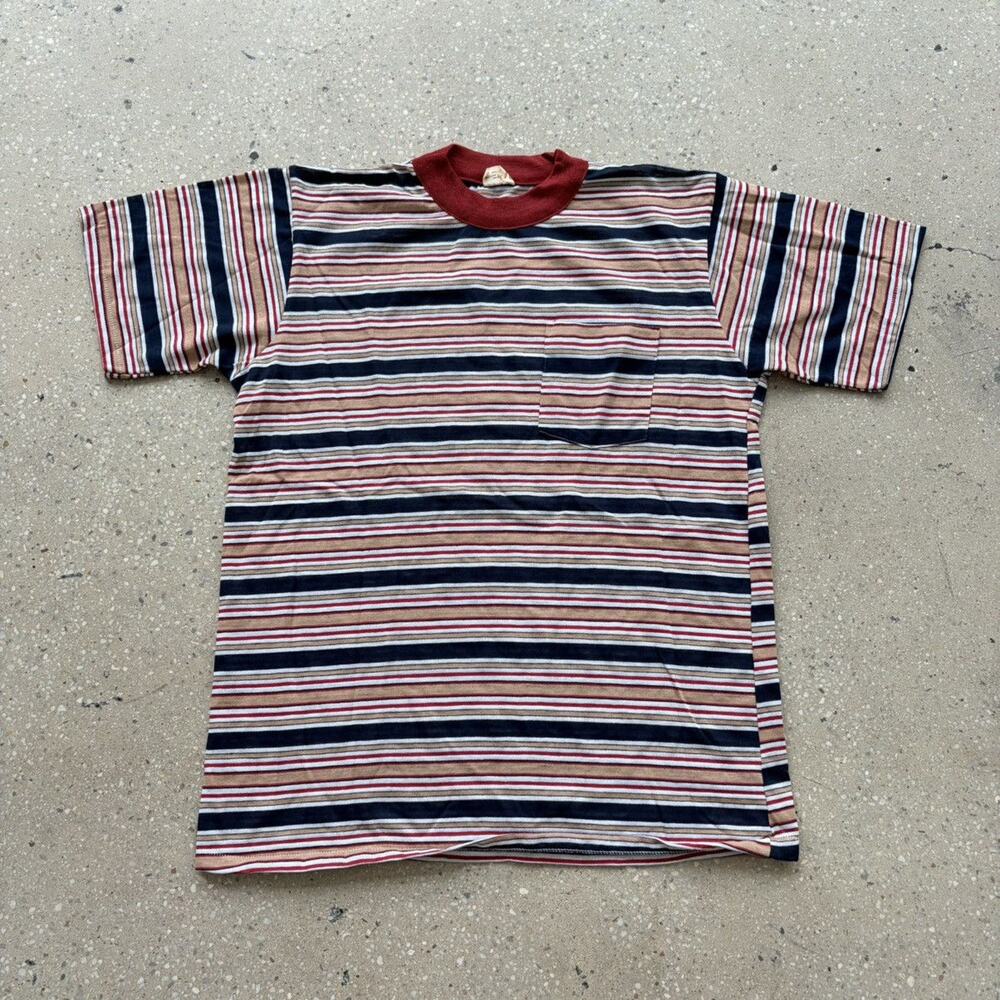 Vintage 70s Brioso Red/Navy Striped Pocket T-Shirt